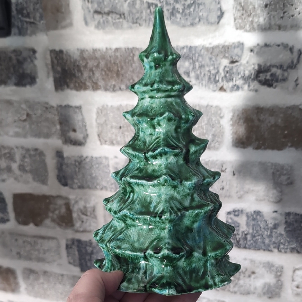 Vintage Ceramic Christmas Tree With Green Glaze.